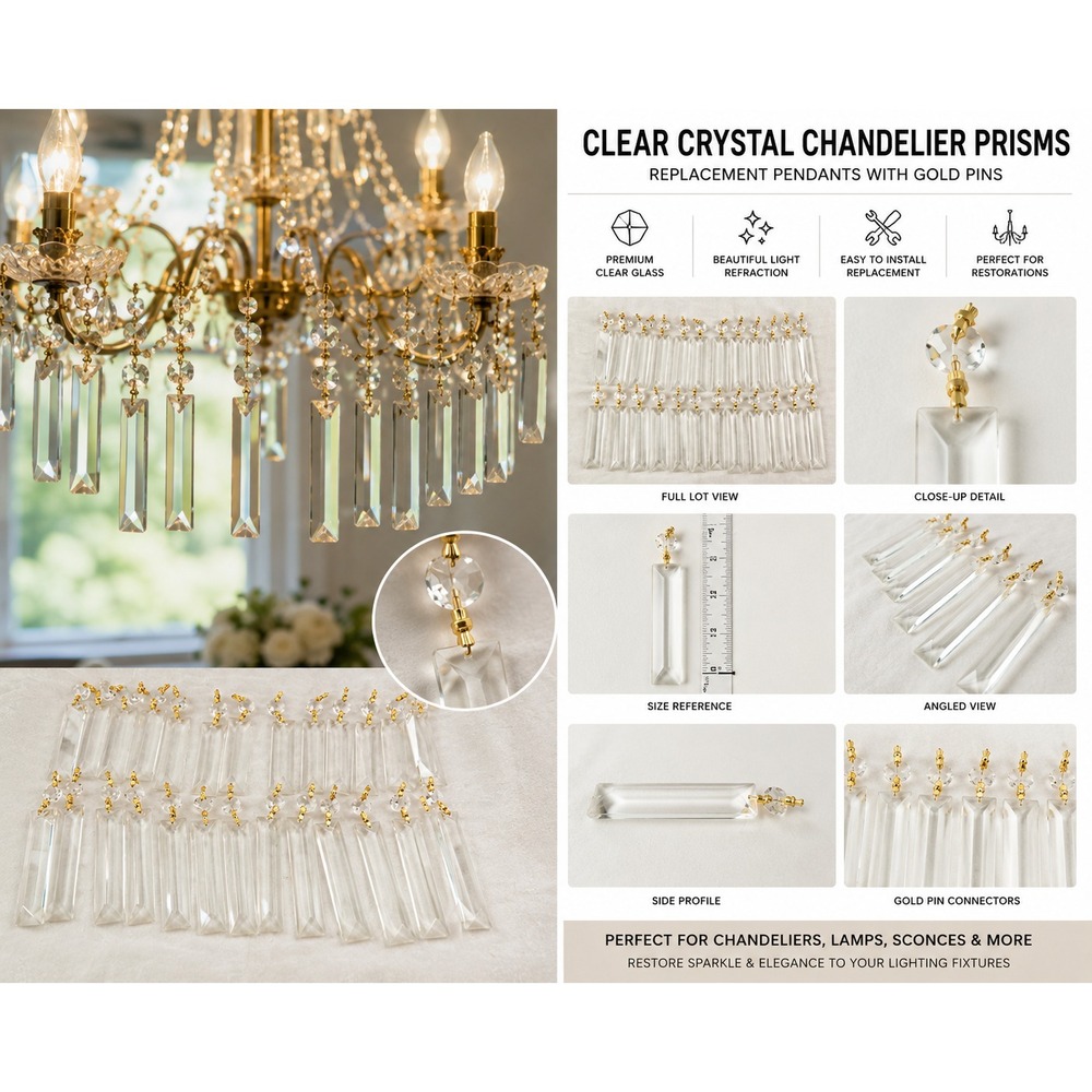 10- AAA 4 1/2 " Lot of Crystal Chandelier Prisms Clear Glass Pendants Gold Pin R